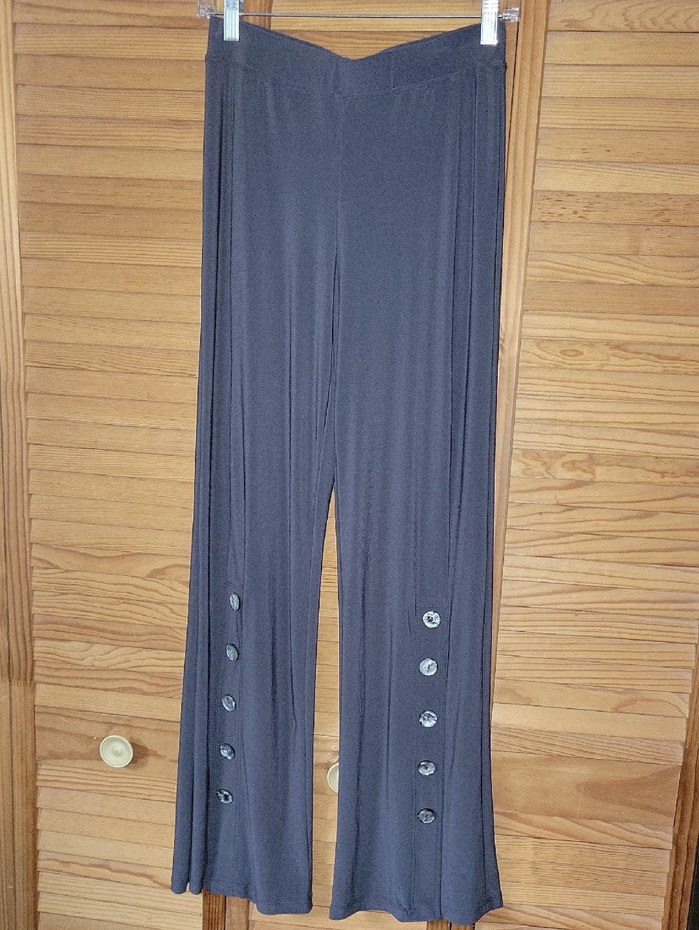 Last Tango Dark Grey Wide Leg Pull On Pants Button Detail Hem Made USA Size S